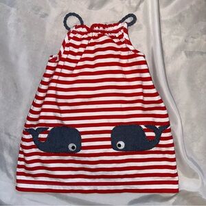 3T Girl Red White Striped Dress with Blue Whale Design Rope Strap Beach Nautical